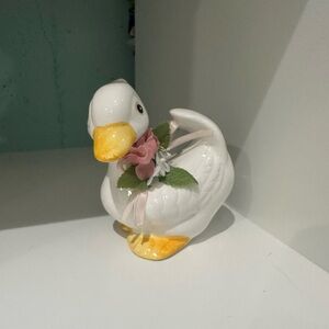 Lefton White Duck Figurine‎ with Floral Detail